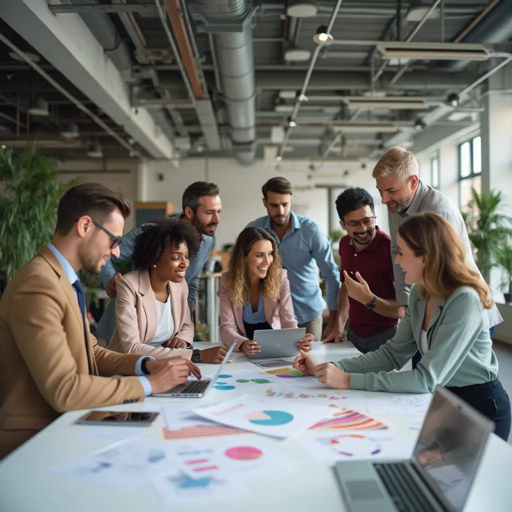 Equipo de consultores colaborando en una estrategia